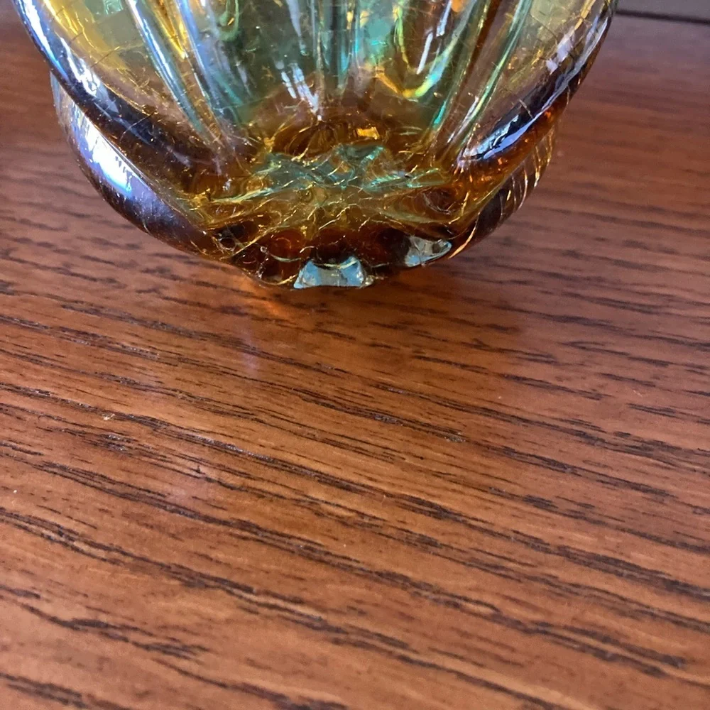 Art Glass Pumpkin Pier One hand blown Thanksgiving 5 1/2”